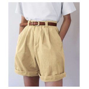 Tan Khaki Vintage Rafaella High Waisted Longline Rolled Bottom Hem Shorts 10